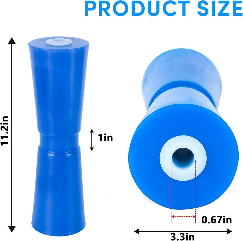 BALAVA Boat Trailer Roller 8/10/12in,Keel Rollers for Boat Trailer,Heavy Duty PU Bow Roller Boat Trailer Accessories Replacement Boat Trailer Parts Fits 5/8" Shaft (Blue,1/2 Pack) - Image 2